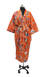 Kimono de algodón naranja de estilo bohemio para mujer, diseño ligero con estampado Floral suave para salón de verano, uso junto a la piscina de viaje - Product Image 2