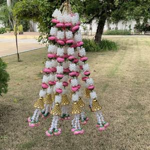 Pink White Artificial Mogra Rose Flower Garland With Bell Traditional Hanging Party Wedding Diwali Christmas Decor Rajnigandha - Product Image 2