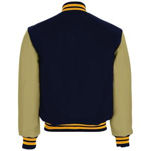 Corps en laine de veste universitaire de baseball classique avec manches en cuir contrastées Broderie de logo personnalisé incluse - Product Image 2