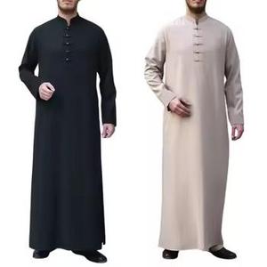 Thobe arabe traditionnel pour hommes robe Abaya en lin de coton solide manches longues poches décontracté Style Jubba ethnique - Product Image 5