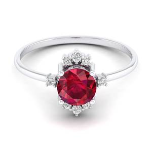 Anillo de Compromiso REYES con Gema de Rubí de Corte Brillante Redondo de Diseño Clásico de 0.84 Quilates en Plata de Ley 925, Joyería Fina con Moissanita - Product Image 5