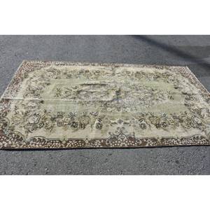 Alfombra clásica de lana turca Vintage verde marrón de 5x8 pies, patrón Hali de retazos de área grande con respaldo de látex para habitaciones de adolescentes, pasillos - Product Image 3