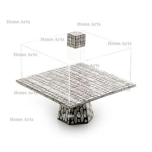 Wood And MOP Work <b>Cake</b> <b>Stand</b> <b>With</b> Acrylic <b>Lid</b> Greatest Quality Square Shape Snacks Sweets <b>Stand</b> By Home Arts - Product Image 1