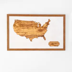 Mapa dos EUA feito à mão em madeira de oliveira - Mapa de madeira dos EUA - Hanfging Mapa dos EUA - Decoração de parede em promoção