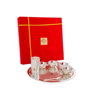 IndianArtVilla Ensemble de dîner en relief plaqué argent pur, 7 pièces pour hôtel et restaurant à domicile - Product Image 1