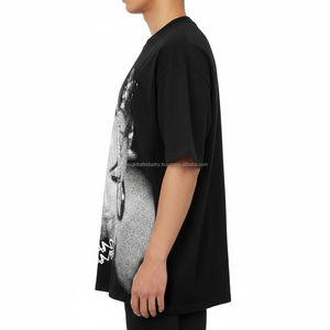 High Quality Eco-Friendly Heavyweight Boxy Oversized Streetwear Casual T-<b>Shirt</b> Custom Screen Print Heavy Cotton Cropped <b>Men</b> - Product Image 5