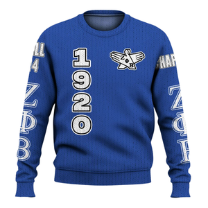 Zeta Phi Beta Sorority Divine Nine 1920 Pull en tricot ZPhiB Bleu Blanc Chenille Patch Greek Life Premium Top Wear - Product Image 1
