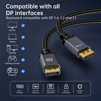 Câble DP 2.1 personnalisé 1M/2M/3M 80 Gbps HDR 16K 60Hz tressé en nylon mâle-mâle pour HDTV et projecteur