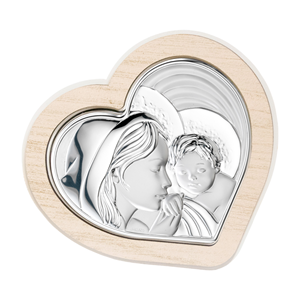 Heart Shaped Madonna and Child UV Printed Silver-Plated Metal Frame <b>Italian</b> Religious <b>Gift</b> for Baptism Communion 8.5x8 - Product Image 1