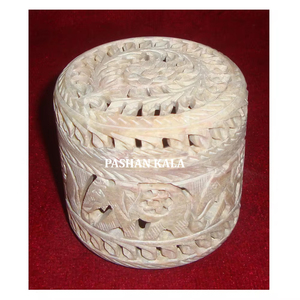 Best Quality Handmade <b>Elephant</b> Unique Carving Design Round Shape Natural Soapstone Jewelry Storage Box for Home Decorative - Product Image 1