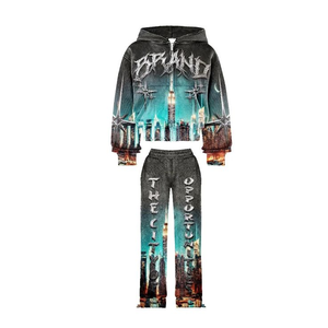 Chándal de Invierno para Hombre, Informal, con Estampado Completo Personalizable, 100% Algodón, Tejido Grueso, con Cinturón Alto y Servicio OEM - Product Image 3