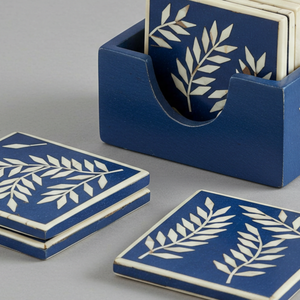 Indian Supplier Offers Handmade Blue & White Bone Inlay 3mm Thick Square Luxury <b>Coaster</b> <b>Set</b> <b>with</b> <b>Holder</b> Floral Pattern - Product Image 4