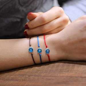 925 Sterling <b>Silver</b> Fashion <b>Charm</b> <b>Bracelet</b> with Blue Glass Eye and Cord Elegant Eyeball Design - Product Image 2