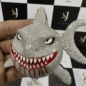 Sarva Jewels Pendentif requin personnalisé en or blanc 14 carats avec pendentif en diamant VVS pour la fête ou Hip Hop Colliers Moissanite pour hommes - Product Image 4