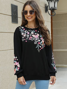 Sweat à capuche brodé pull sweat noir coton automne ample Harajuku Vintage Streetwear femme haut - Product Image 4