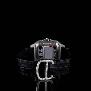 นาฬิกาเพชรโมอิสเพชรแบบครึ่งน้ำแข็งเกรดพรีเมี่ยมเข็มขัดหนังสีดำหน้าปัดทรงโครงกระดูกสี่เหลี่ยม - Product Image 4