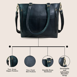 Sac fourre-tout noir durable en cuir véritable pour femmes avec fermeture à glissière Style vintage pour un usage quotidien et professionnel - Product Image 3