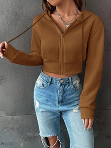 Women <b>Zip</b> <b>Up</b> Fleece Rhinestone Hoodie <b>Crop</b> Soft Warm Breathable Streetwear Fashion Vintage Embroidery Patch Cozy Hoodie - Product Image 4