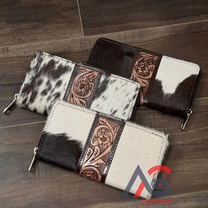 Vente en gros de portefeuille en cuir usiné à la main de marque à la mode Pochette de fermeture à glissière de haute qualité Portefeuille de créateur en cuir de vachette véritable - Product Image 1