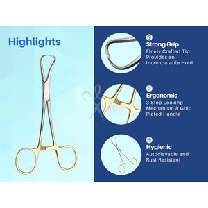 Pinza de Toalla de Acero Inoxidable, Pinzas Backhaus Chapadas en Oro de 5 Pulgadas, Mecanismo de Bloqueo Seguro Quirúrgico, Certificación CE para - Product Image 4