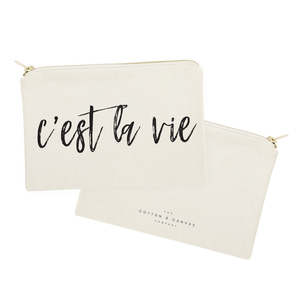 C'est La Vie Durable Cotton Canvas Cosmetic Bag Portable <b>Makeup</b> Organizer with Custom Logo Zipper <b>Case</b> with Letter Pattern - Product Image 2