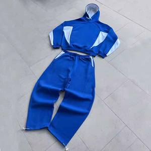 ชุดวอร์มผ้าฝ้าย 100% สำหรับผู้ชาย เสื้อฮู้ดดี้โอเวอร์ไซส์และกางเกงจ็อกเกอร์ พร้อมโลโก้ปัก ชุดสตรีทแวร์สองชิ้น - Product Image 4