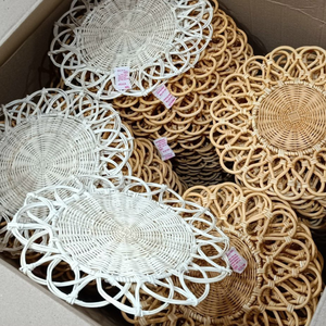 Hand-woven Coasters. Rattan Knit Coasters. Craft Products Hanging <b>Coffee</b> <b>Pads</b> Boho - Product Image 5