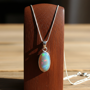 Colgantes y dijes de moda de 18K de estilo bohemio de Plata de Ley 925, colgante de piedras de cristal curativas de ópalo etíope de calidad Natural - Product Image 6