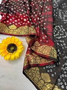 Sari Tradicional de Algodón y Seda Bandhani con Diseño Elaborado y Estilo Kanjivaram Hecho a Mano para Bodas de Mujeres, Hecho en India - Product Image 5