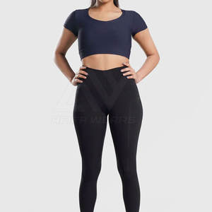 2024 Top moda mujer Crop Top con mangas cortas cuello redondo Crop Top conjunto de ropa para el verano - Product Image 1