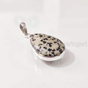 Pendentif pour femme en jaspe dalmatien naturel, pierre précieuse, pendentif en pierre énorme, bijoux faits à la main pour Noël, pendentif en argent sterling 925 - Product Image 2