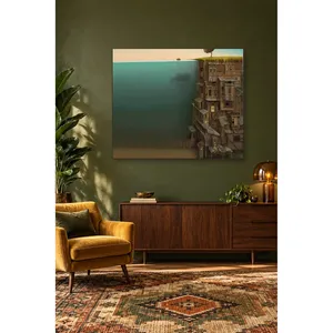 Impresión en lienzo de Fida: Casas de madera surrealistas en una sección transversal de mar - Product Image 1