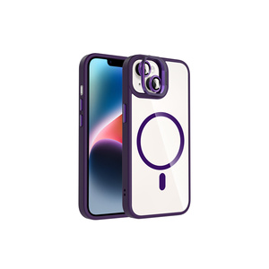 Étui de protection magnétique en silicone M-Safe pour iPhone 14 avec support pliable et protection d'objectif d'appareil photo, violet foncé, style INS, modèle 7 Plus - Product Image 1