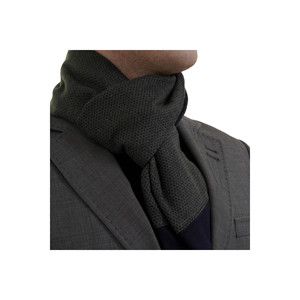 Écharpe en laine double face à motif tricoté élégant vert et bleu marine, livrée dans un coffret cadeau avec cuir PU - Product Image 2