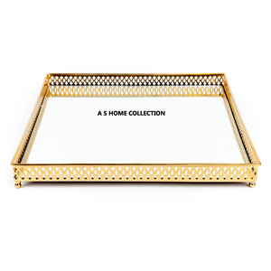 Bandeja DE SERVICIO DE METAL elegante y duradera de aluminio niquelado Mango dorado Moderno Perfecto para interiores de casas de diseño - Product Image 4