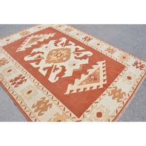 พรมถักสไตล์ตุรกีวินเทจ6.8 x สีน้ำตาล8.7ft เบจผ้าขนสัตว์เย็บปะติดปะต่อกันด้วยน้ำยางพรมห้องนั่งเล่นลายสี่เหลี่ยมผืนผ้าห้องโถงสำหรับบ้าน - Product Image 4