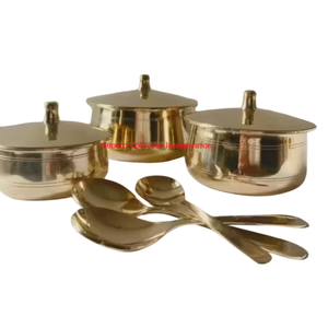 Cacerola martillada de latón puro hecha a mano con tapa, utensilios de cocina tradicionales de latón indio, cocina saludable para cocina y servicio - Product Image 3