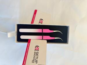 High Quality GETUP BROSONS IMPEX GBI-EET-25004 <b>Pink</b> <b>Powder</b> Coating Eyelash Tweezers 90 Degree Stainless Steel Smooth Tip 10mm - Product Image 1