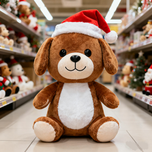 SUGER topi Santa merah cakar perut putih anjing mewah coklat lucu mata hitam besar hidung tersenyum wajah Super lembut menghilangkan stres sempurna - Product Image 1