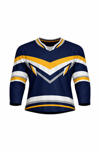 Jersey de Hockey sobre Hielo para Hombre, Rayas Blancas y Amarillas, Cuello en V, Manga Tres Cuartos, Tejido Transpirable Sublimado - Product Image 1