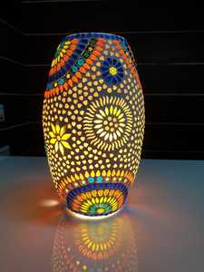 custom made in floral designed glass mosaic table <b>lamps</b> and hanging <b>lamps</b> handmade by artisans for home <b>decoration</b> stores - Product Image 5