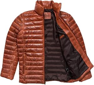 Custom Women's Genuine Leather Quilted Coat Distressed <b>Brown</b> Insulated Puffer Jacket with Sherpa Body Warmer for Winter - Product Image 2
