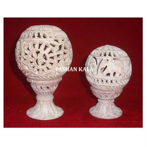 Éléphant de forme ronde en stéatite naturelle unique et antique et fleur sculpture à la main conception porte-bougie chauffe-plat pour la décoration - Product Image 1