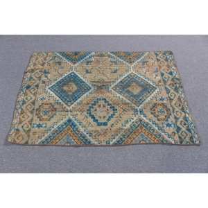 Alfombra de 3.1x4.4 pies, Alfombra Turca Vintage Pequeña, Alfombra de Lana Azul - Product Image 3