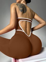 Combinaison de yoga décontractée pour femme, tie-dye, une pièce, pour entraînement intensif, avec leggings évasés contrastants, vente en gros personnalisée