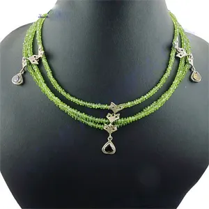 Collier de perles de péridot de style bohème vintage pour femmes, bijoux en pierres précieuses, cadeau avec des pierres de jade, de quartz, d'agate, d'onyx, de perles et de turquoise - Product Image 1