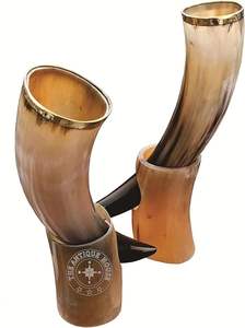Corne à boire viking naturelle de qualité indienne, sculptée, corne à boire viking antique avec support en corne - Product Image 3