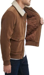 Blouson aviateur en simili daim 100% polyester pour homme avec col montant, fermeture éclair sur le devant et poche zippée sur la veste du porteur - Product Image 4