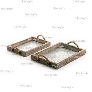 Plateau de service en bois au design magnifique avec poignées en corde, ensemble de 2 plateaux de service de tailles différentes, qualité supérieure - Product Image 1