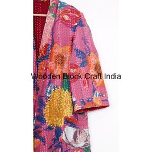 Handmade Vintage Hand-painted Floral Indian Quilted Organic Cotton Reversible Eco-Friendly Breathable Women's Jacket - Product Image 2